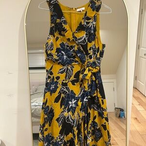 Parker Yellow and Blue Floral Midi Dress